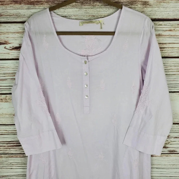Soft Surroundings Medium Lavender 3/4 Sleeve Embroidered Cotton Gown Nightgown - Picture 2 of 9